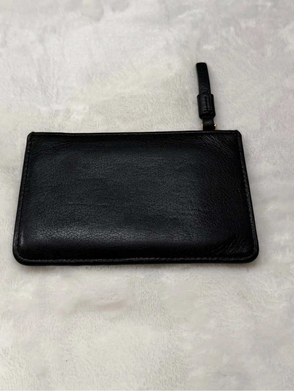 Tory Burch Pebbled Leather Zip Card Case Wallet Black Gold Logo